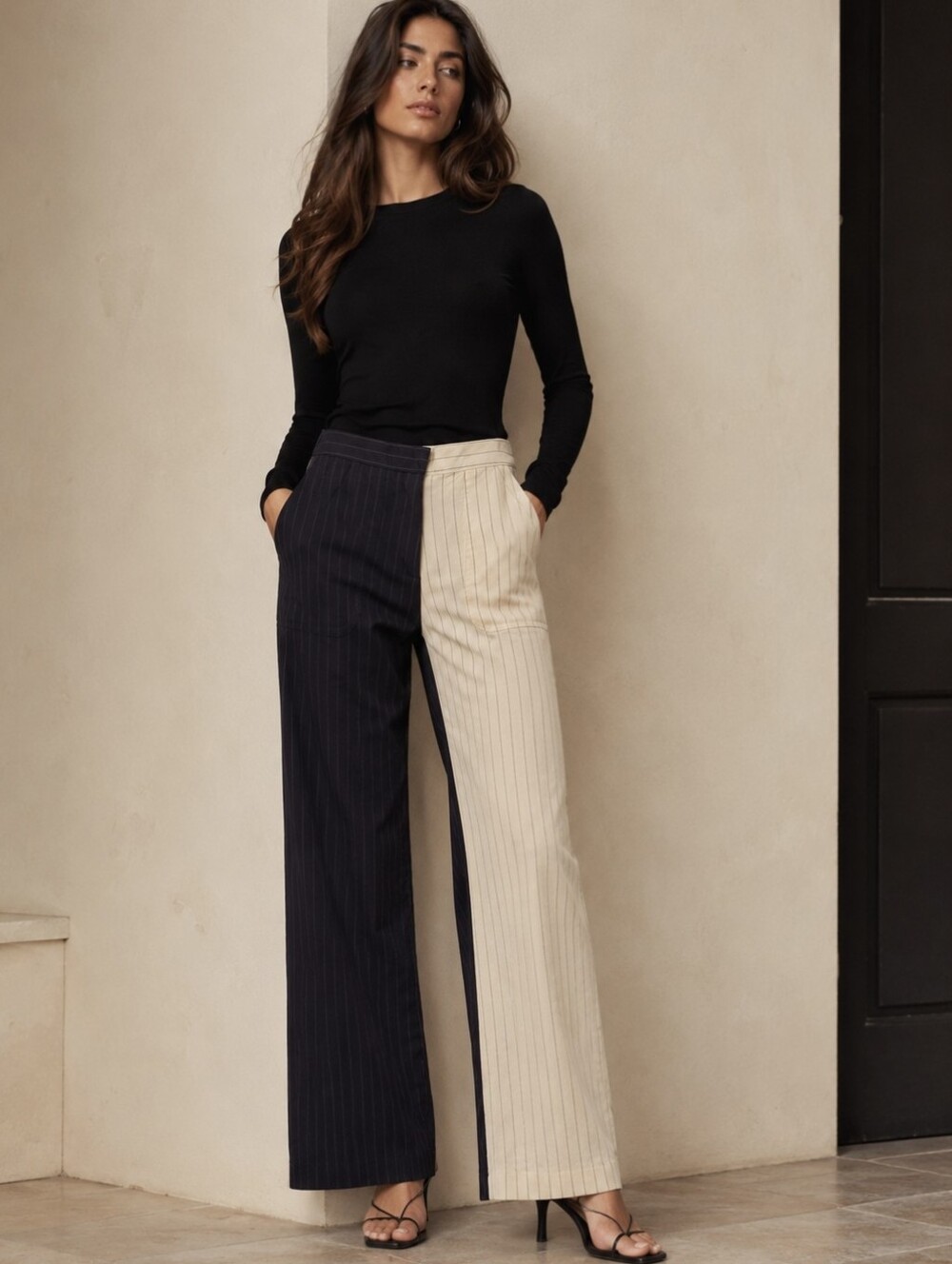 Off-White c/o Virgil Abloh Pinstripe Trousers Split Black/Cream Women's Sz 27 - Picture 1 of 10